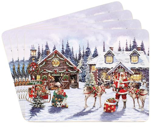The Leonardo Collection Macneil Studios Santa Placemats Set of 4 For Home & Kitchen | Easy Clean & Washable Place Mats For Dining Table | Non Slip Table Mat For Dinner Plates & Decorations
