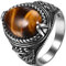 JewelryWe Tigerauge Ring Herren Siegelring: Vintage Edelstahl Herren-Ring mit Braun Ovalem Tigerauge Punk Adler Fingerring Bandring Daumen Band Marine Schmuck Geschenk für Männer Vater Silber Größe 70