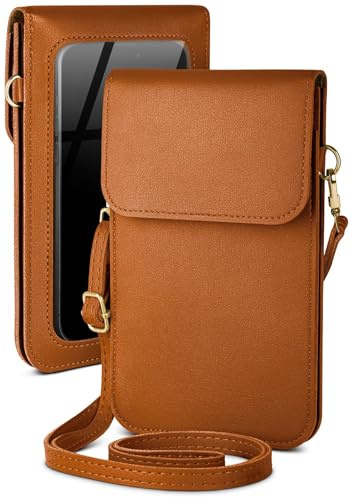 moex Handytasche zum Umhängen für Motorola Moto G35 5G kleine Handtasche mit Handyfach und Sichtfenster, 2 extra Fächer Mini PU Leder Handy Umhängetasche Damen CitySling, Braun