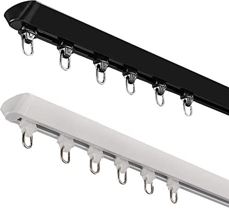 Robuste Metall-Gardinenstange mit Deckenhalterung, 3,5 m, 1 Schiene, U Schwarz