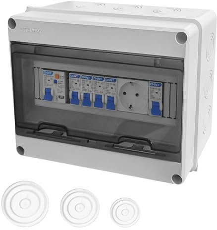 Sicherungskasten Aufputz Stromverteiler mit Leitungsschutzschalter 230V FI 40A 2P und Schuko Steckdose 16A, IP65 Verteilerkästen mit Schutzschaltern und Steckdosen, Baustromverteiler, Wandverteiler