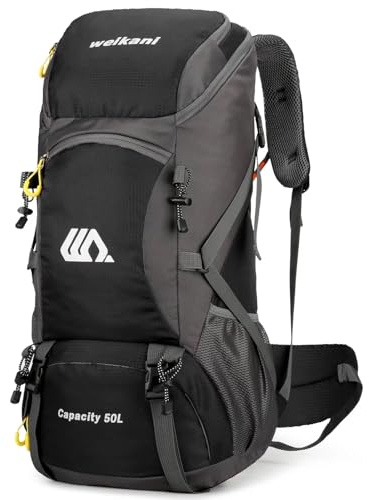 Ezmina 50L Wanderrucksack, wasserdicht, Camping-Rucksack, Wandern, Tagesrucksack, Reiserucksack für Damen und Herren, großer Rucksack für Klettern, Reisen, Touren, Skifahren, Trekking, Outdoor-Sport