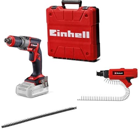 Einhell Professional Akku-Trockenbauschrauber TP-DY 18 Li BL-Solo Power X-Change (18 V, Brushless, Tiefenanschlag, Dauerbetrieb, inkl. Bit, Magazinaufsatz + Schraubengurte, ohne Akku)