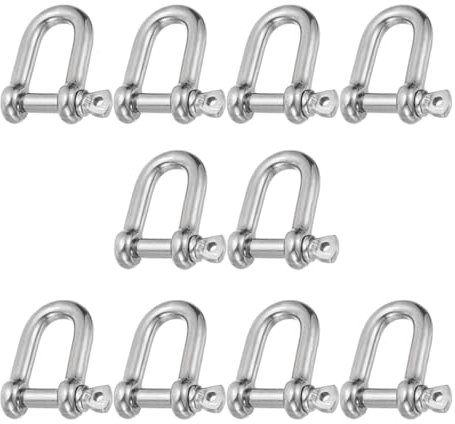 OUDQFCJ 10 pezzi Grillo Acciaio Inox 304, Grillo Dritto a Forma di D, per Montaggio in Mare, Campeggio, Sport ed Alpinismo, Escursionismo, Catena di Ancoraggio, Vela (5mm)