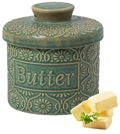 Zuzer Butterglocke Butterdose Keramik,350ml Französische Butterdose Butterfass,Wassergekühlt Buttertopf Butterbehälter mit Deckel für Frische und Streichfähige Butter