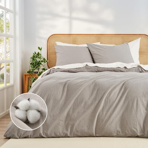 Duvetnova Bettwäsche 200x200 Baumwolle 3 teilig Leinen-Optik,Superweiche 100% Vorgewaschene Baumwolle ÖKO-TEX 2x2m Bettwäsche Beige Hochwertige 1 Bettbezug 200x200+2 Kissenbezüge 80x80 Reißverschluss
