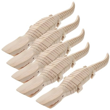 ibasenice 5stücke Teiliges Holz-krokodil- Naturbelassenes Lernspielzeug Kleines Blankes DIY-holzspielzeug Wackelndes Tiermodell Für Junge Mädchen Pädagogisches Handwerksprojekt