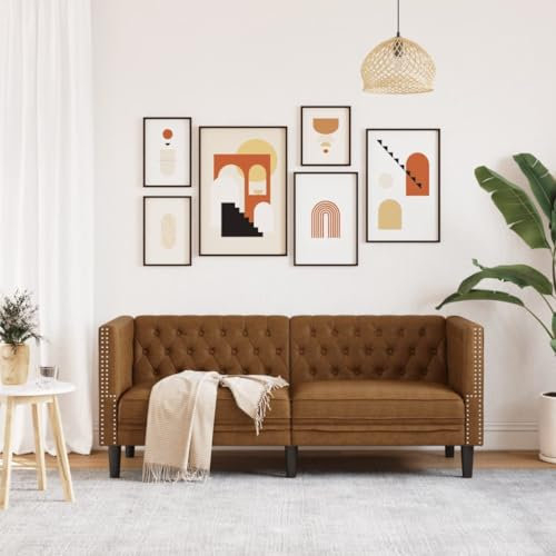 HEFZGDB Chesterfield-Sofa 2-Sitzer Braun Kunstleder in Wildleder-Optik Sessel Schlafzimmer Sessel Wohnzimmer Jugendsofa Kleine Couch Jugendzimmer für Schlafzimmer Wohnbereich Aufenthaltsraum Büro