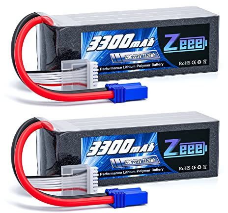 Zeee 6S Lipo 3300mAh 22,2V 120C RC-Akku mit EC5 stecker für RC-Flugzeuge, Hubschrauber, RC-Autos, LKWs, Panzer, Drohnen, Rennsport, Hobby (2 pcs)