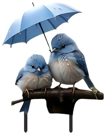 Jubepk Blue Bird Gartenstecker aus Acryl, flacher Regenschirm, Vogelkunst, 27,9 x 22,9 cm, dekorative Hofdekoration, Frühlingsveranda-Display, ideale Dekoration für Gartenbeete und Outdoor-Blumentopf