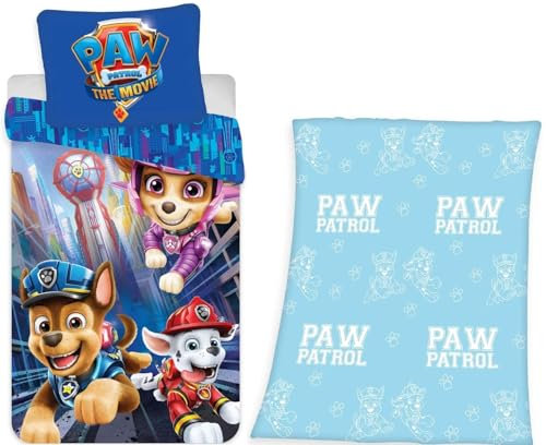PAW Patrol Movie Bettwäsche-Set 135x200 80x80 und Glow in The Dark Fleece-Decke 130x160