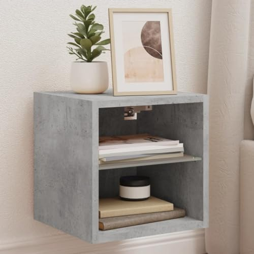 RMIHSJG Lot de 2 armoires TV murales avec lumières LED - Gris béton - Buffet suspendu - Commode - Table console avec tiroirs - 30 x 28,5 x 30 cm