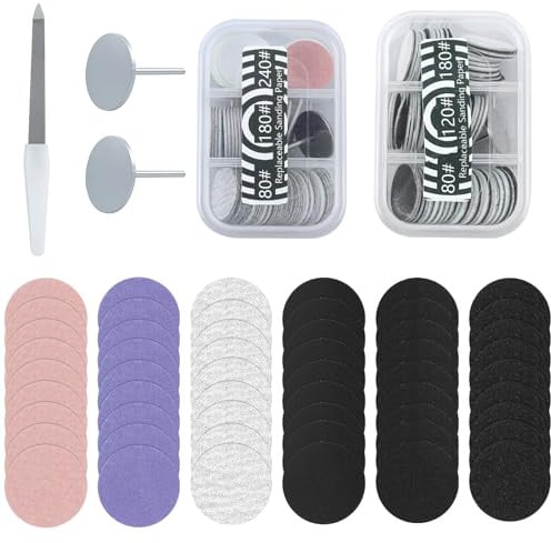 120 Stück Schleifscheibe Pediküre Set, 80/120/180/240 Grit Feet Grinder Schleifpapier mit 2 Metall Bit, 25mm Ersatz-Schleifpapier Fuß Nagelfräser Aufsätze Bits, mit Eine Große Weiße Nagelfeile