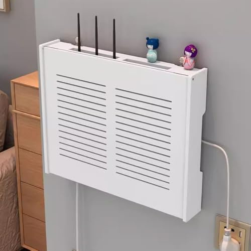 NKSTRWR Wall Mounted WiFi Box Hider, PVC Router Storage Cabinet, Modem Shelves, Cable Router Cover, For Home, Office, Livingroom(Style2,W42cm/16.5in)