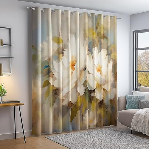Blackout Cortinas de Dormitorio Beige, Estampado Vintage Pintura al óleo Neutro Peonía, Cortinas de Ventana con Aislamiento Térmico Tratamientos de Ventana 2 Paneles, 140An×245Al cm