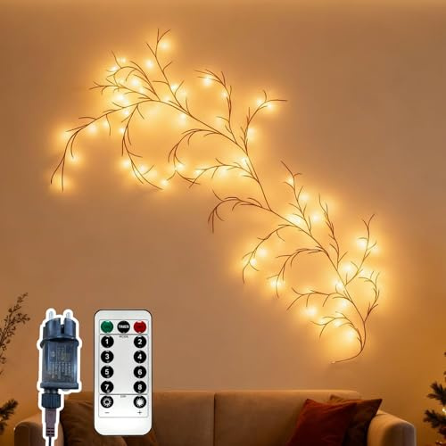Soontrans Lichterkette Willow Vine 2.3M 144 LEDs, Künstliche Lichterzweige mit Fernbedienung, Stecker, 8 Modi, IP44 Wasserdicht, LED Baum Wanddeko Wohnzimmer, Lichterbaum Wand Deko Schlafzimme