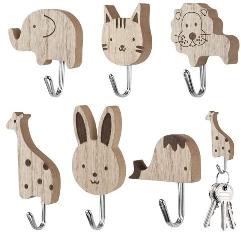 6PCS Wooden Animal Wall Hooks,Kids Coat Hooks,Cute Animal Kids Coat Hooks,A nimal Wall Hooks,Self-Adhesive Towel Hanger,Wooden A nimal W all H ooks For Towels,Bags,Hats and Coats Bedroom Decor