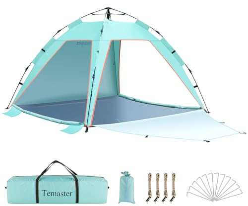 4-5 Person Instant Pop Up Automatic Beach Tent, Extra Large Portable Ventilated Automatic Beach Sun Shelter Tent, UPF 50+ Easy Setup Beach Tent for Picnic,Beach,Garden(Light Green)