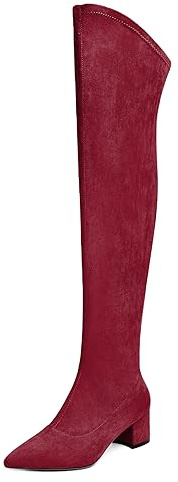 EDEFS Stivali Alti Borgogna con Zip Tacco Quadrato da 5 cm Eleganti per l'Autunno e l'Inverno Borgogna EU38