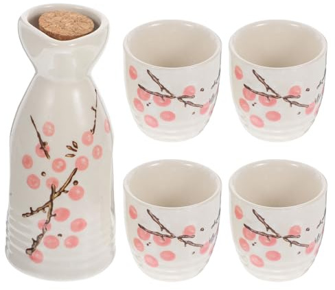 OSALADI Juego de Sake Japonés de Cerámica 1 Jarra y 4 Copas para Servir Vino, Tetera Delicada Estilo Tradicional, Accesorios para Servir Sake en Hogar y Fiesta