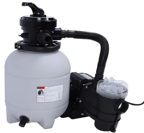 TOPINCN Système de Pompe de Filtre à Sable de 12 Pouces, pour Piscines Hors Sol 0,25 H P Pompe de Filtre à Sable avec Vanne 4 Voies et Raccord de Tuyau pour Piscines, Spas, étang à