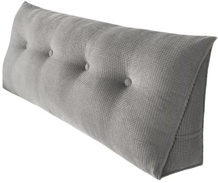 XUANYU Rückenkissen 120 cm Breit - Lesekissen für Bett und Sofa Keilkissen Rückenpolster Kissen mit Waschbarem Bezug und Praktischem Seitenfach (Grau 120 cm)