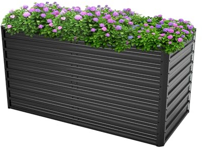 Thanaddo Hochbeet Metall Pflanzbeet, rechteckig Gemüsebeet aus verzinktem Stahl, Gartenbeet Pflanzkasten Pflanzkasten Blumenkasten für Garten & Terrasse, 164x80x82cm, Anthrazit