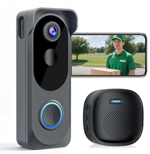 Video Doorbell Camera Wireless, 2K HD Smart Door Bell Camera, PIR Motion Detection,Battery Powered, Instant Alerts, 2-Way Audio, Night Vision, 2.4G WiFi, IP66, SD Card/Cloud Storage,Works with Alexa