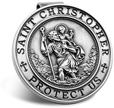 VBGURR Heiliger Christophorus Visierclip Auto Silber Medaille 4,5cm | Schutzpatron für Autofahrer & Reisende Edler Glücksbringer Religiöser Auto Anhänger Geschenk für Familie