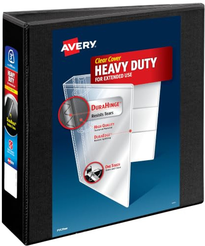 Avery Heavy-Duty View 3 Ring Binder, 3 EZD Rings, 1 Black Binder | For Heavy School, Home and Office Use, DuraHinge Tear-Resistant Spine, DuraEdge Split-Resistant Sides, Linen-Texture Finish