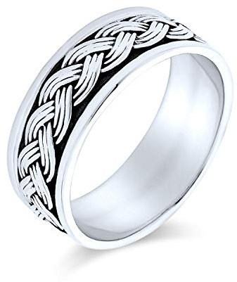Personalisierte Breite Unisex Schwere Geflochtene Weizen Weben Gewebt Draht Twisted Seil Kabel Hochzeit Bandring Für Herren Frauen Abgeschrägte Kante Oxidiert .925 Sterlingsilber 8MM Anpassbar