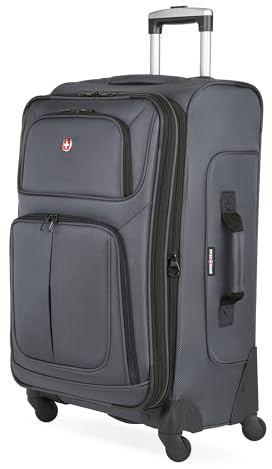 SWISSGEAR Sion Softside Expandable Spinner Luggage Durable Lightweight Travel Suitcase, Dark Grey, Checked-Medium