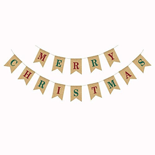 Veewon Frohe Weihnachten Burlap Hessian Bunting Banner Rustikale Girlande Weihnachtsfeier Dekoration