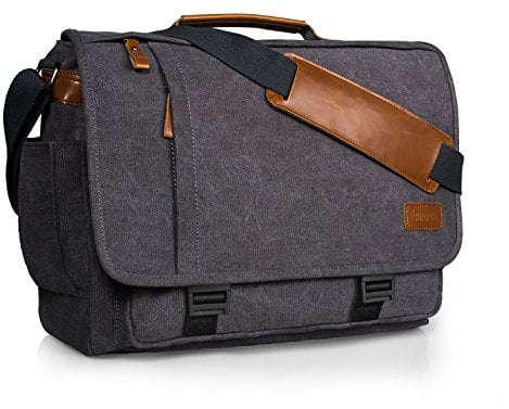 ESTARER Laptoptasche 17 Zoll Umhängetasche Canvas für Arbeit Uni Grau
