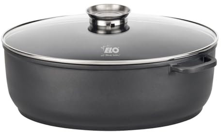 ELO Bräter ALUCAST Ø 38 cm, ovaler Alugussbräter mit Glasdeckel und Antihaftveredelung, Schmortopf für Ceran-, Gas-, Elektro-, Induktionsherde - spülmaschinengeeignet, Menge: 1 Stück