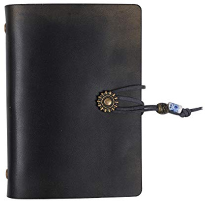 Cheerlife Mini A7 Echt Leder Journal Reisetagebuch Ringbucheinlagen Nachfüllbar Blätter Notizbuch Zeichenfolge gebunden leeren Notebook (Schwarz)