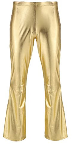 Alvivi Herren Hosen Wetlook Tanz Latin Hose Vintage 70er Jahre Hippie Lederhose Schlaghose Glocken Hose Fasching Karneval Party Tanz Clubwear A Gold XL