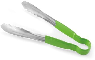 HENDI Pinze da portata HACCP, manico rivestito nei colori HACCP, pinze da cucina, pinze per alimenti, pinze per barbecue, pinze da servizio, 250 mm, in acciaio inox, verde