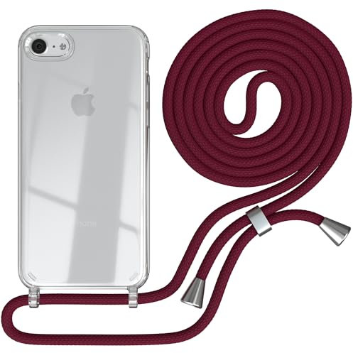 EAZY CASE Handykette kompatibel mit iPhone SE (2022/2020) / iPhone 8/7 Hülle mit Umhängeband, Handykordel mit Schutzhülle, Silikonhülle, Hülle mit Band, Stylische Kette, Burgunder Rot