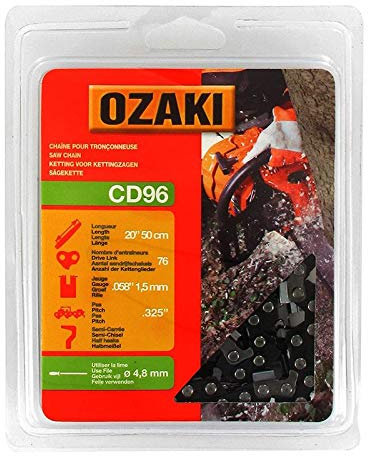 Ozaki - Catena per Motosega, Semi Quadrata, sotto scocca: .058 (1,5 mm), 76 Allenatori, Lunghezza: 50 cm