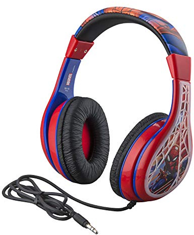 eKids Spiderman Kids Headphones, Adjustable Headband, Stereo Sound, 3.5Mm Jack, Wired Headphones for Kids, Great for Boys