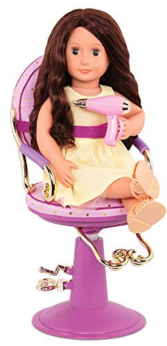 Our Generation – Sitting Pretty Friseurstuhl für 46 cm Puppen – höhenverstellbar mit Gurt & Zubehör – Puppenmöbel für kreatives Rollenspiel