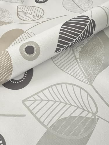 PVC Tischdecke Linda Wachstuch beige grau Blätter • Eckig • Breite x Länge wählbar • abwaschbar, Größe:120 x 220 cm