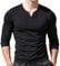 Hombres Ajustado Manga Larga Henley Camiseta Casual Cuello Pico Camisetas Algodón T2308 Negro Large