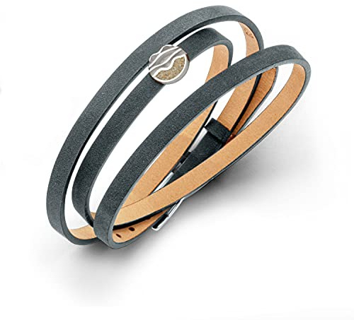 DUR Strandwellen Lederarmband mit 925 Sterling Silber Element mit Sand veredelt, Länge: 58 cm, Beige/Grau-Blau, A1650.EBBE