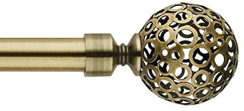 Antique Brass Gold Curtain Pole Set - Extendable 70-120cm, Adjustable Rod with Globe Ball Finials - Easy to Install