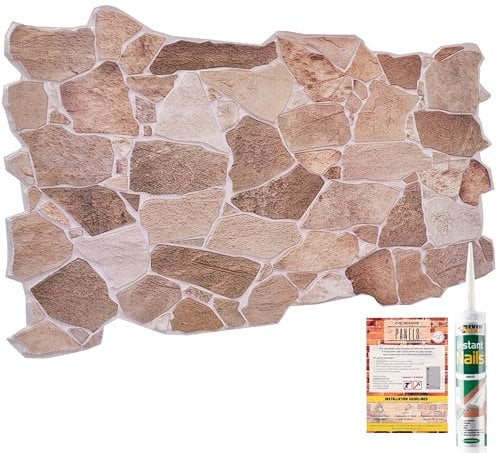 NOVECRAFTO Stone Effect 3D Wall Panels - 37.79 x 18.89 in (96x48cm) -12 Sheets Covering 59.52 sqft (5.53 sqm) -Decorative Wall Panels Kitchen Bathroom - Brown & Beige Wild Stone Effect Pattern