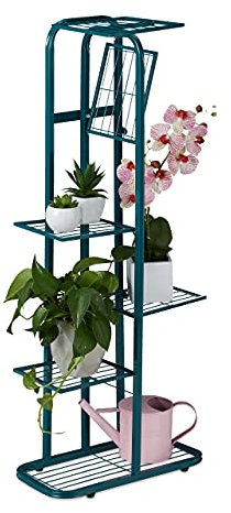 Relaxdays Étagère à plantes en métal, porte-fleurs, 6 étages, intérieur, extérieur, H x L x P : 107 x 44 x 24 cm, vert