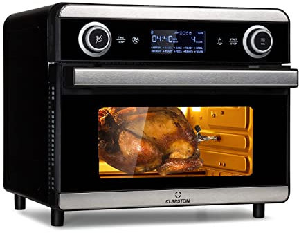 Klarstein AeroVital Jumbo Heißluftfritteuse - 18L Heissluftfriteuse, Airfryer mit Touchscreen, 10 Programme, 30 bis 230 °C, Edelstahl,inkl. 6-teiliges Zubehör, silber