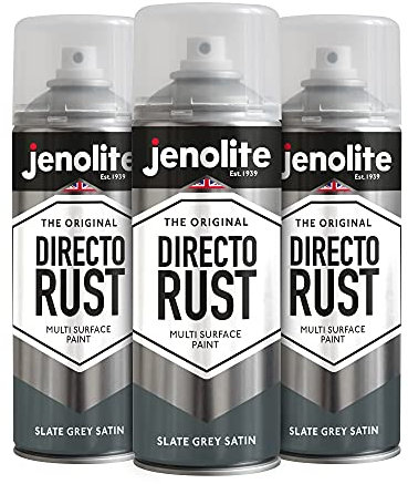 JENOLITE Directorust Spray Paint Satin Finish | SLATE GREY | 3 x 400ml | Direct To Rust Spray Paint For Metal | All-In-One Multi Surface Paint for Metal, Wood, Plastic, Ceramic | RAL 7031